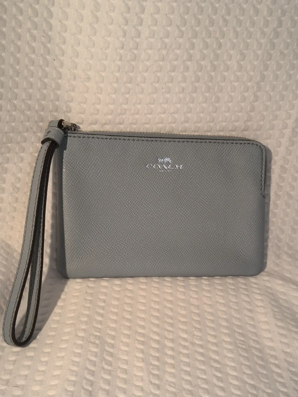 Coach Granite Gray Saffiano Leather Corner L Wristlet